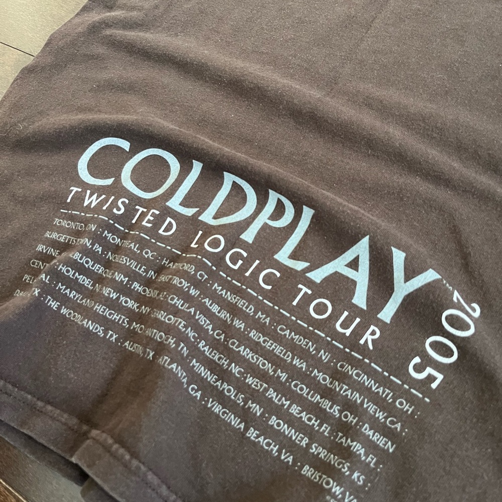 Vintage Coldplay 2005 Graphic Band Twisted Logic Tour T-Shirt Brown Original y2k - Picture 4 of 6